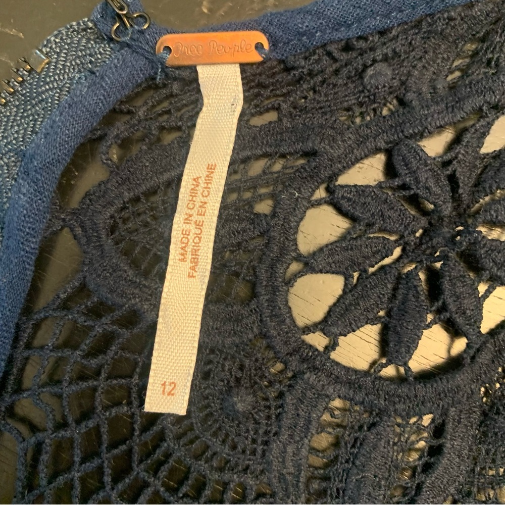 Free People Navy Blue Crochet Long Sleeve Dress - Picture 6 of 11